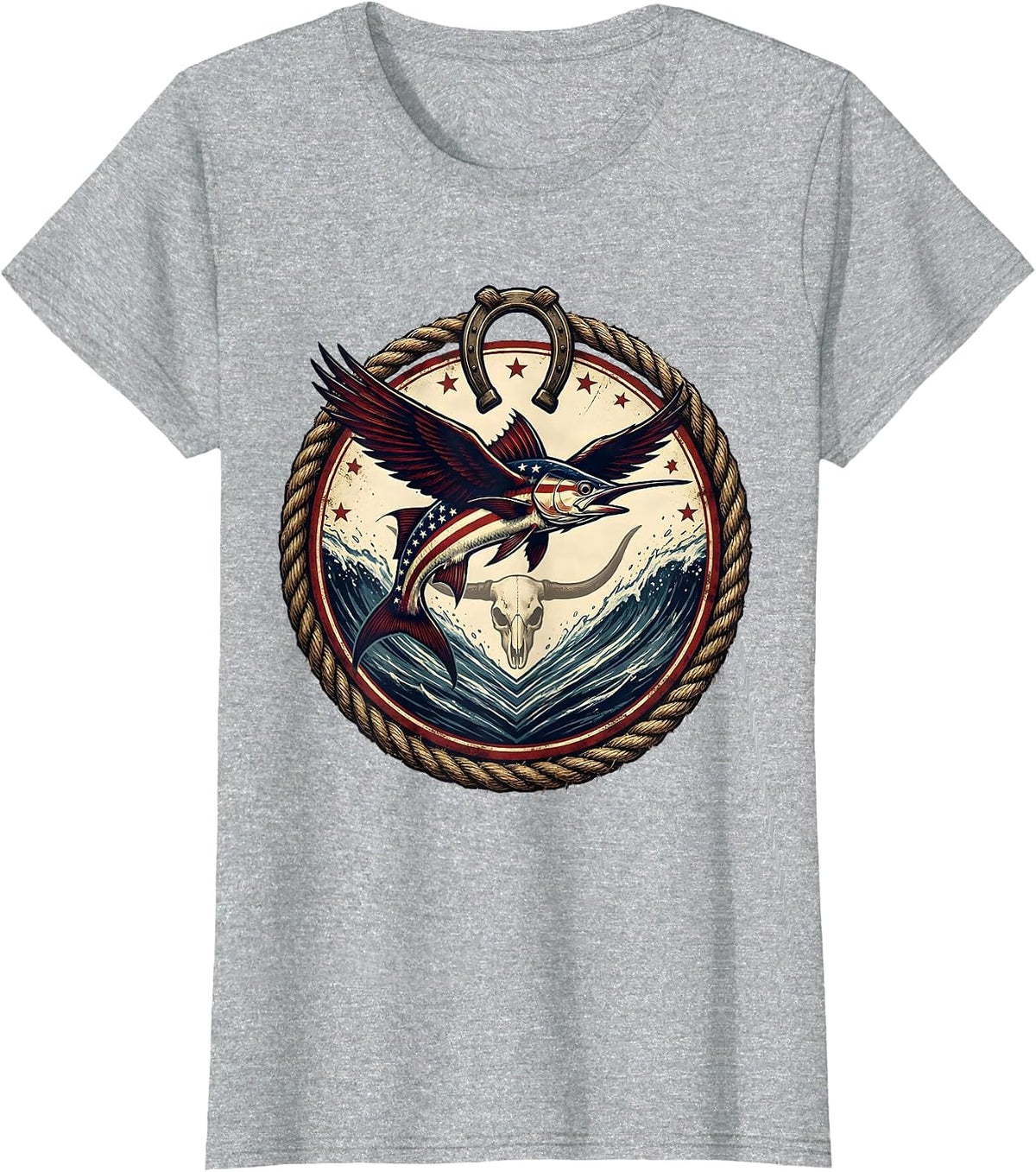 Women's Gulf of America Flying Fish Leaping Boat Wake T-Shirt - Heather Grey