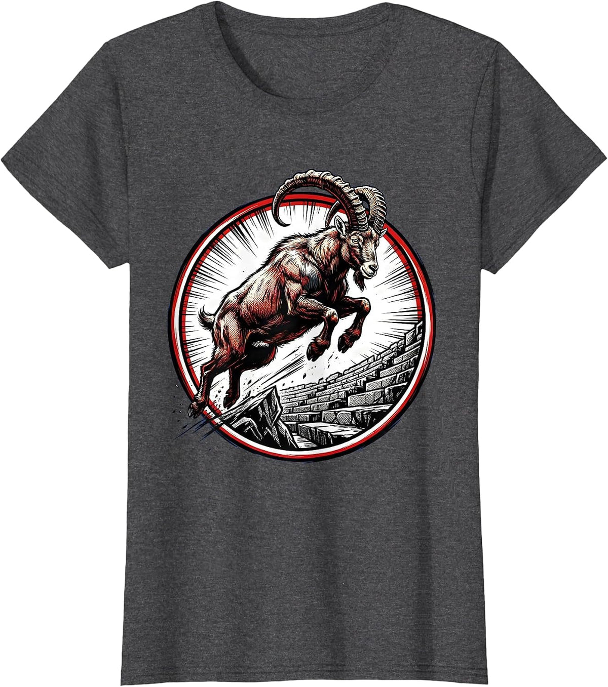 Women's Mountain Goat Stadium Leap Sports Graphic T-Shirt - Dark Heather Grey