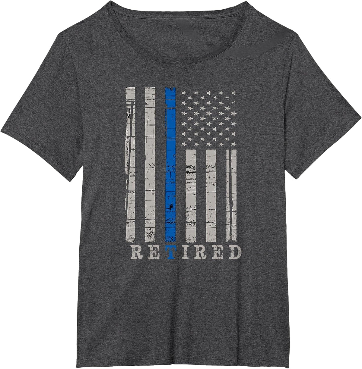 Retired Police Officer Thin Blue Line Flag Retirement T-Shirt - Dark Heather Grey