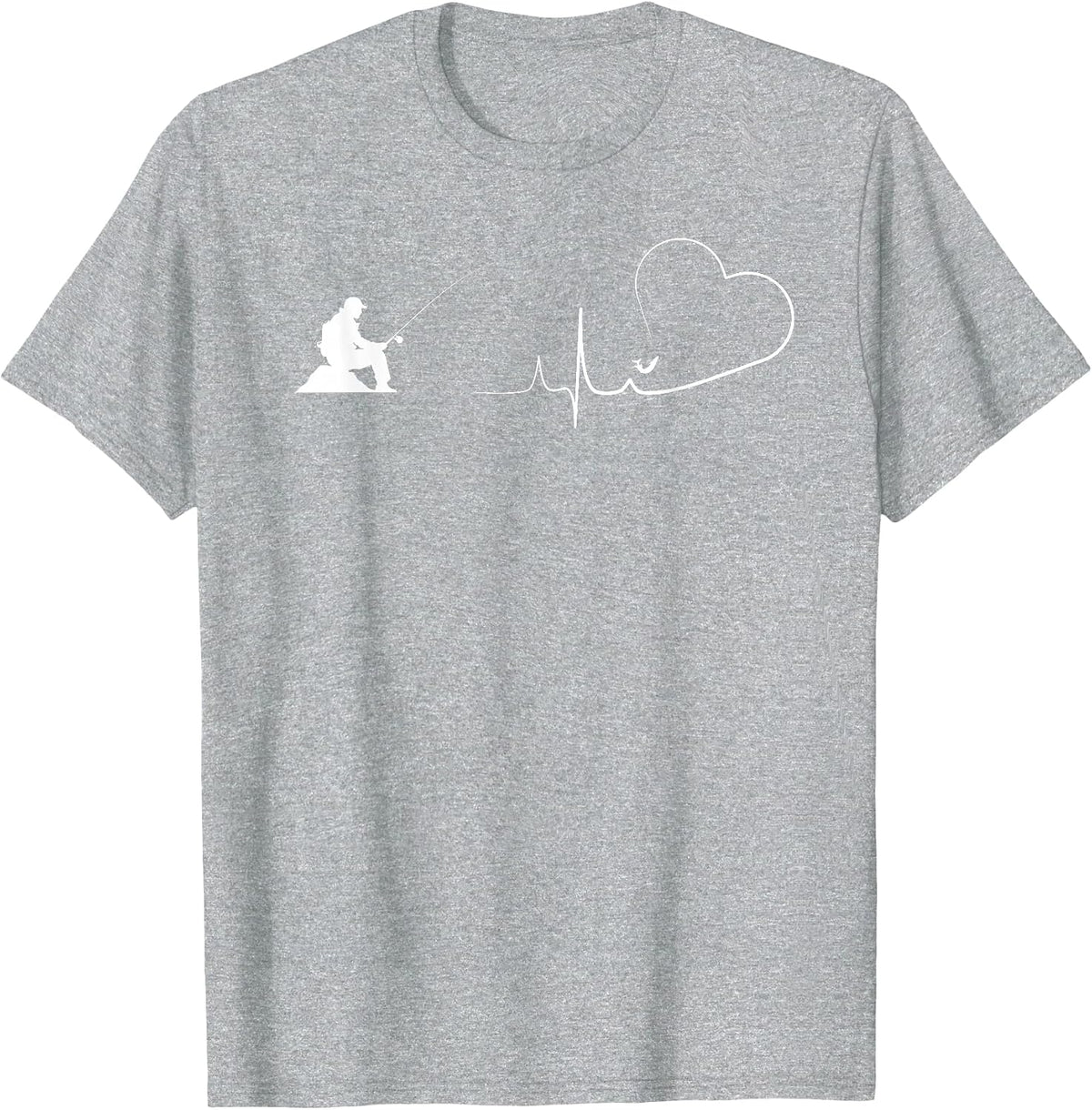 Fishing Heartbeat of Fly Fishing Fish with Rod Hook Bass T-Shirt - Heather Grey