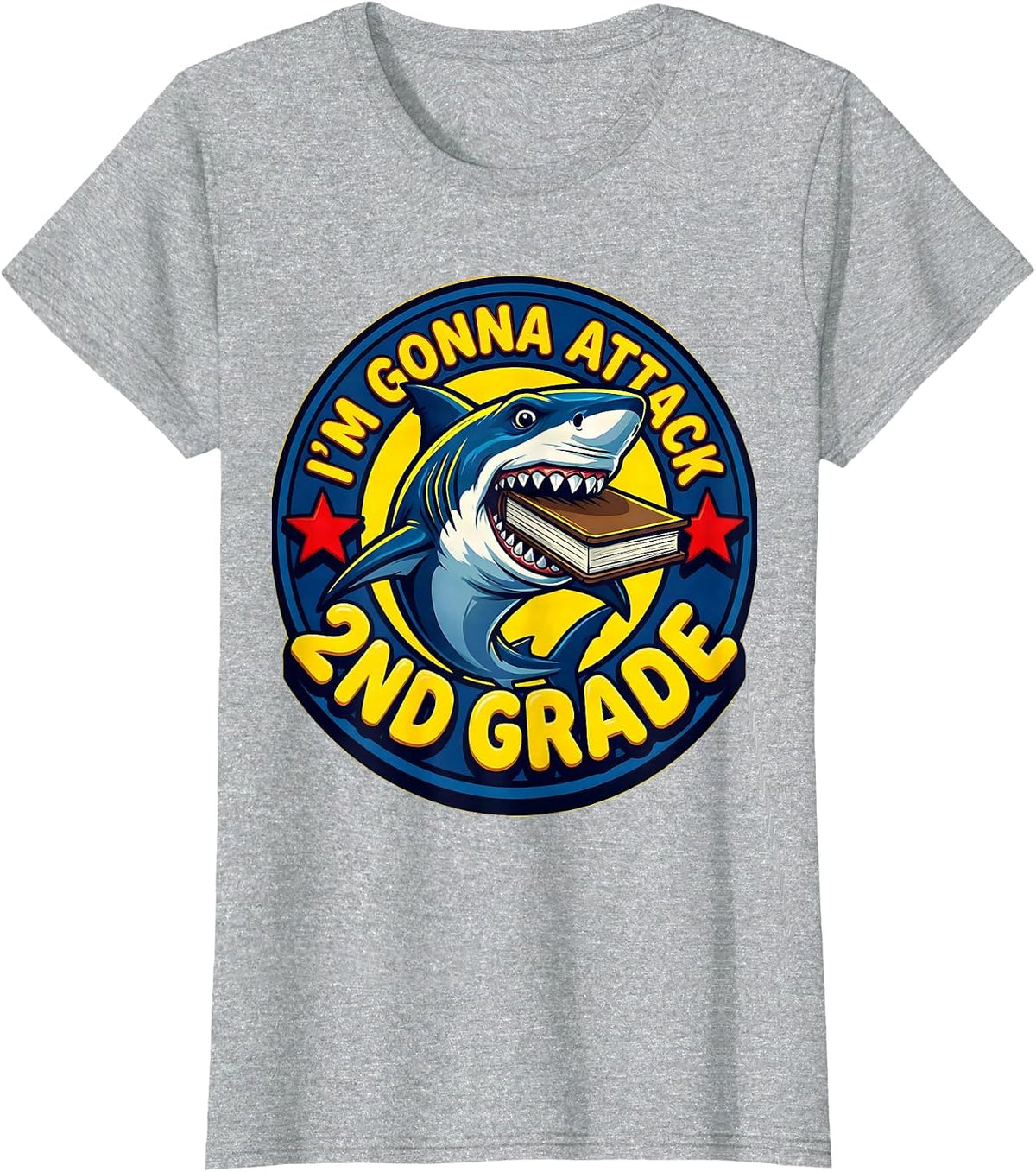 Women's I'm Gonna Attack 2nd Grade Pop Art Shark First Day Of School T-Shirt - Heather Grey