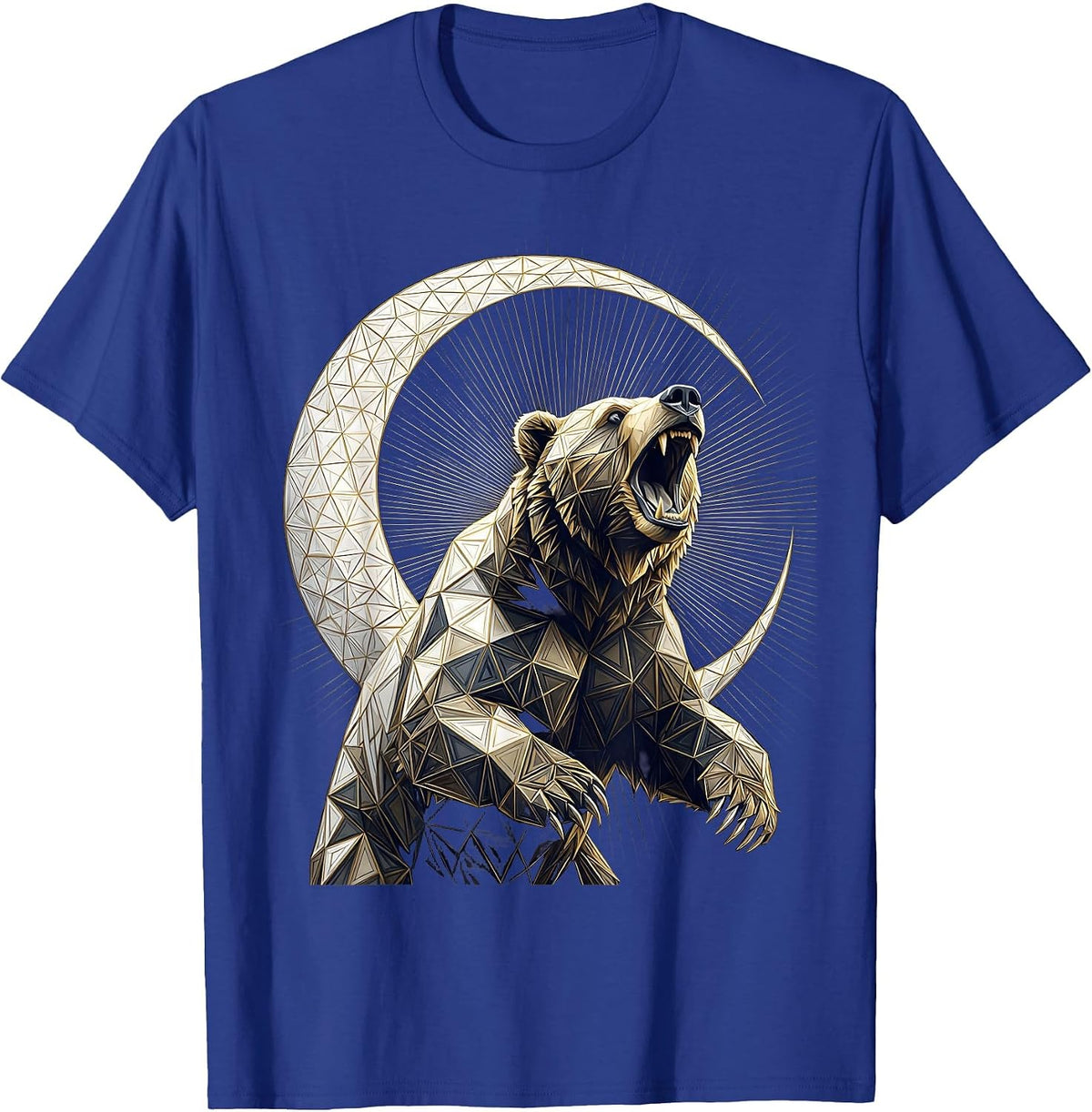 Men's Bear Roaring at Crescent Moon Graphic Tee T-Shirt - Royal Blue