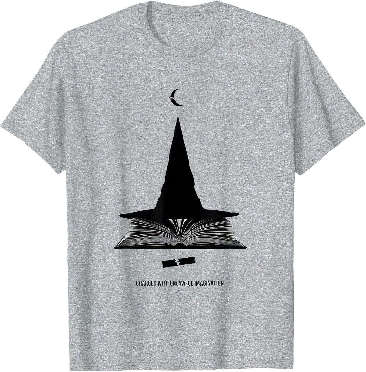 Men's Charged With Unlawful Imagination Minimalist Witch Book T-Shirt - Heather Grey