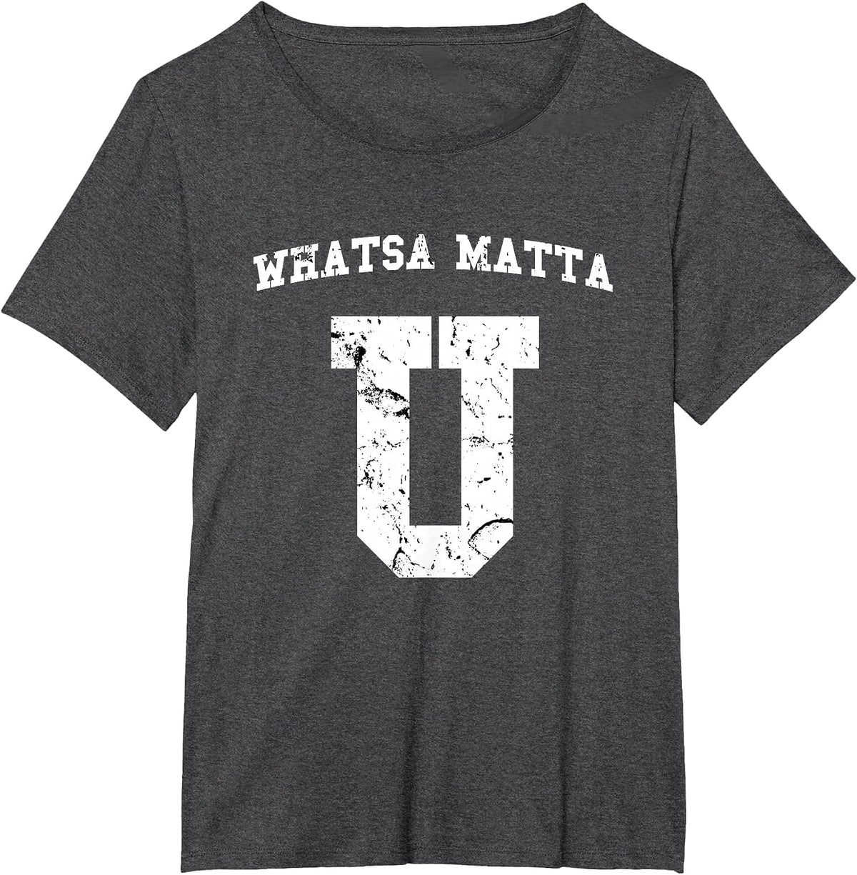 WhatSamatta U Fake College University Jersey Design T-Shirt - Dark Heather Grey