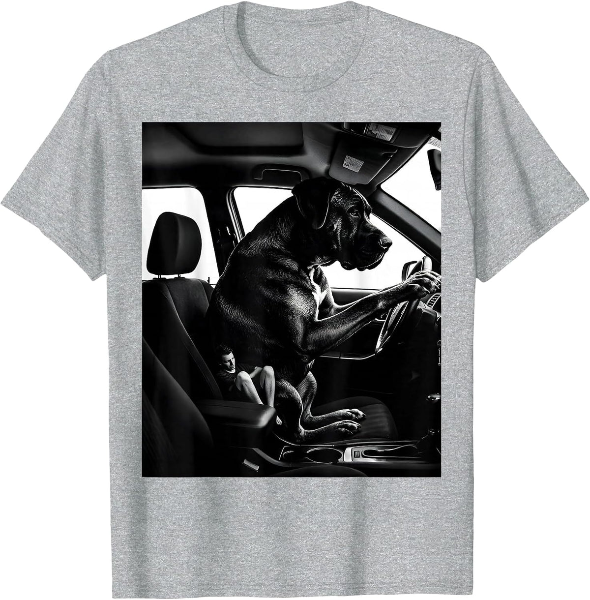 Men's Great Dane Passenger Dog Meme Humor Car Interior T-Shirt - Heather Grey