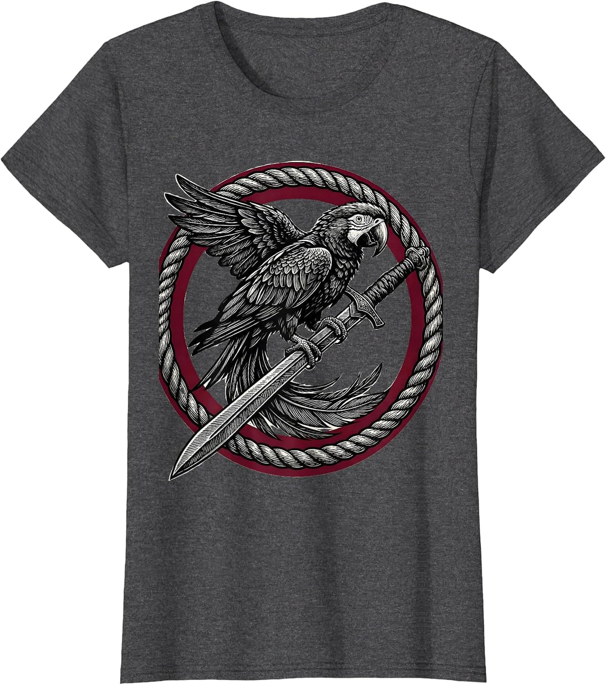 Women's Pirate Parrot Perched on Sword Graphic T-Shirt - Dark Heather Grey