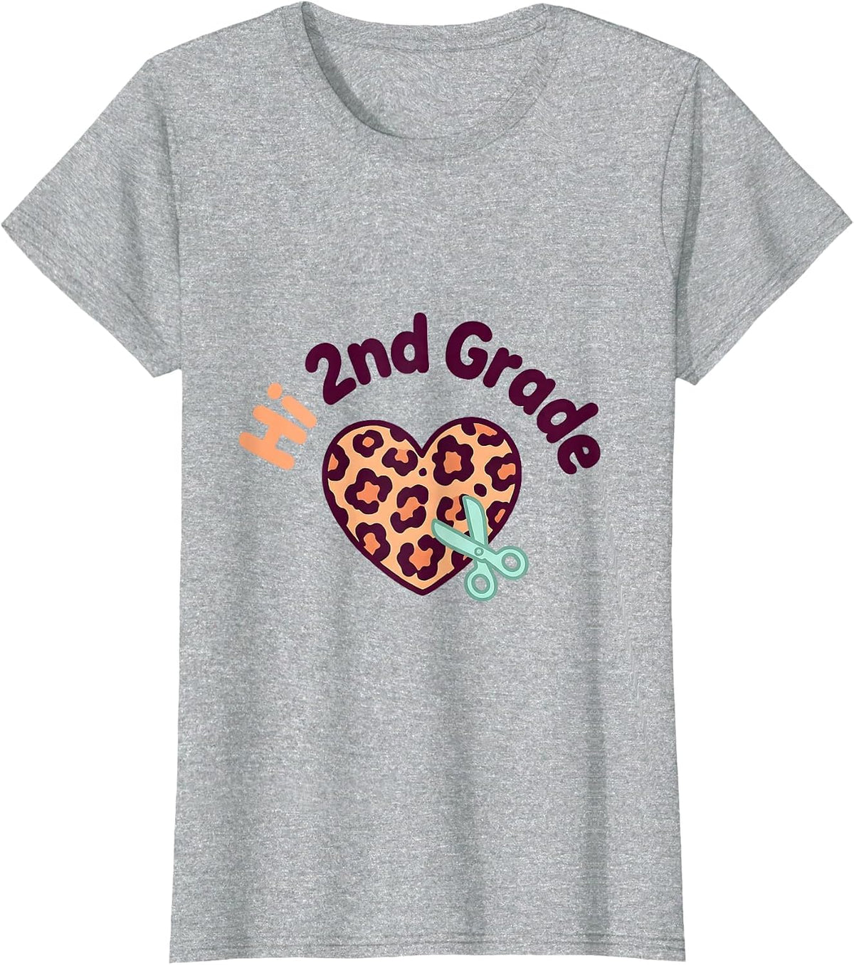 Women's Hi 2nd Grade Cute Kawaii Leopard Heart Back To School T-Shirt - Heather Grey
