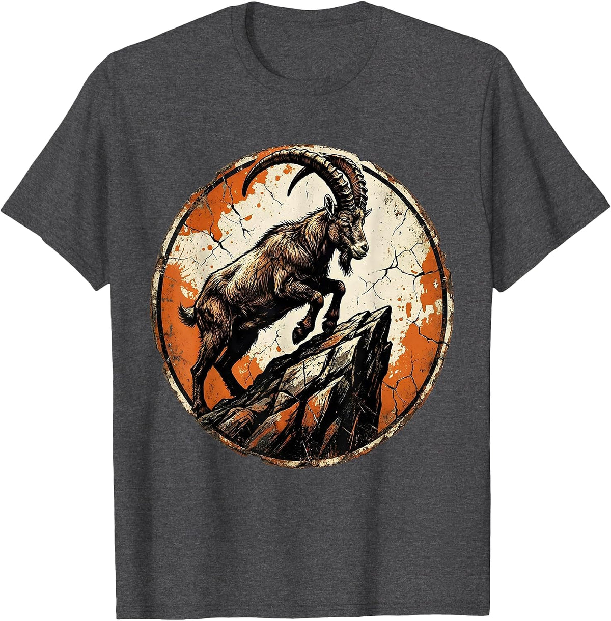 Men's Mountain Goat Sheer Rock Face Live Free Design T-Shirt - Dark Heather Grey