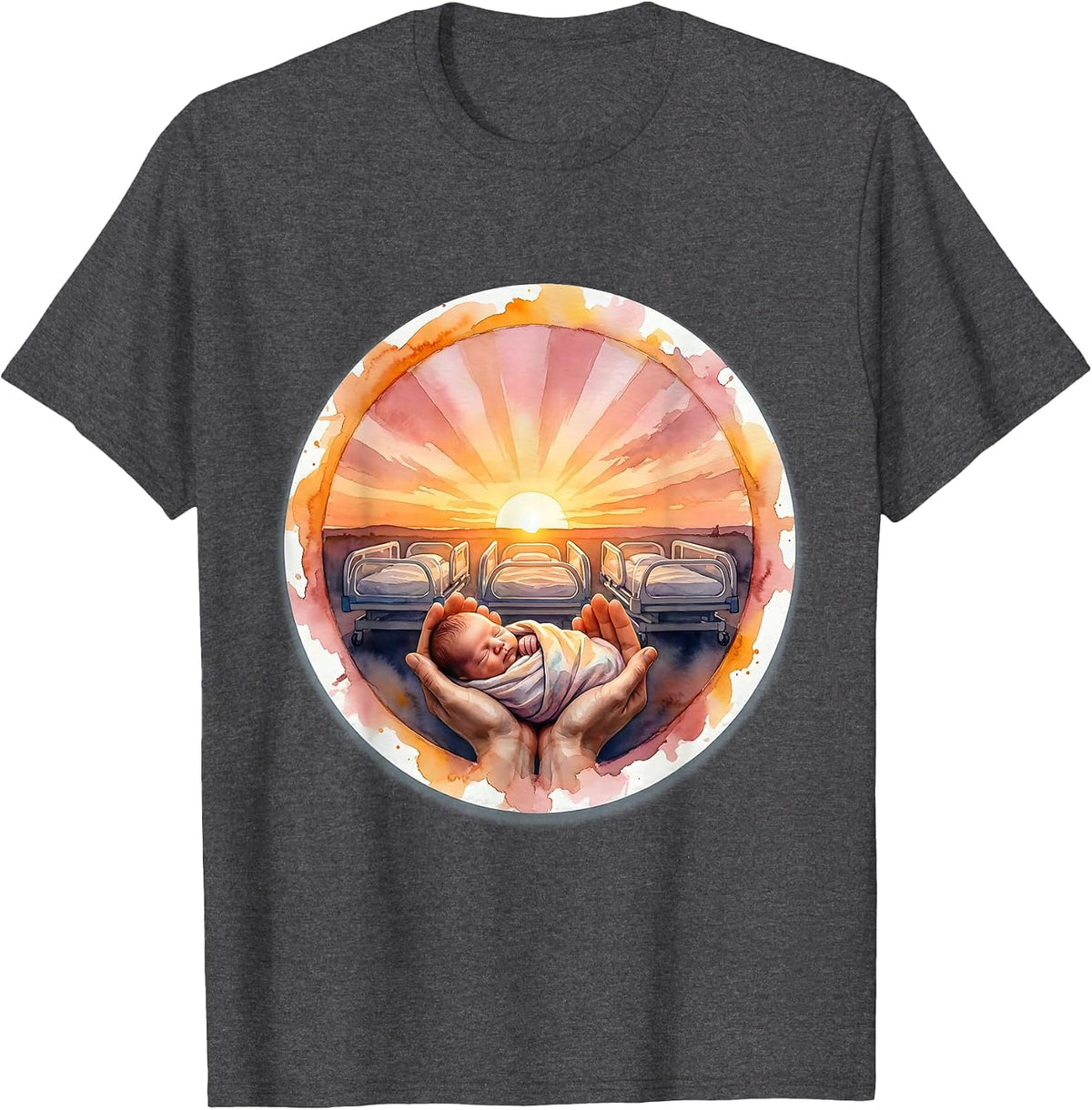 Men's NICU Nurse Sunrise Incubator Illustration T-Shirt - Dark Heather Grey