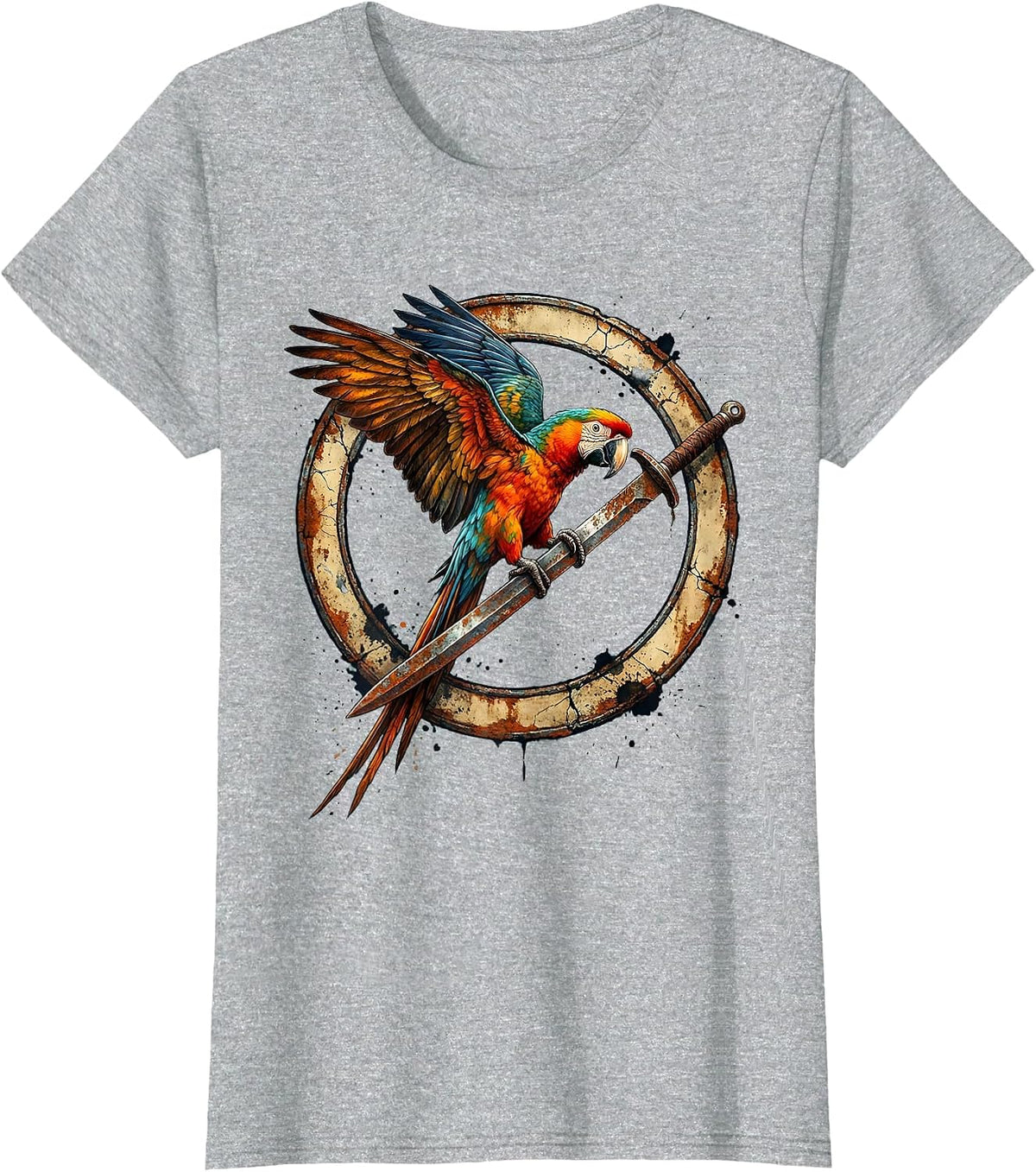 Women's Parrot on a Rusty Cutlass Pirate Graphic T-Shirt - Heather Grey
