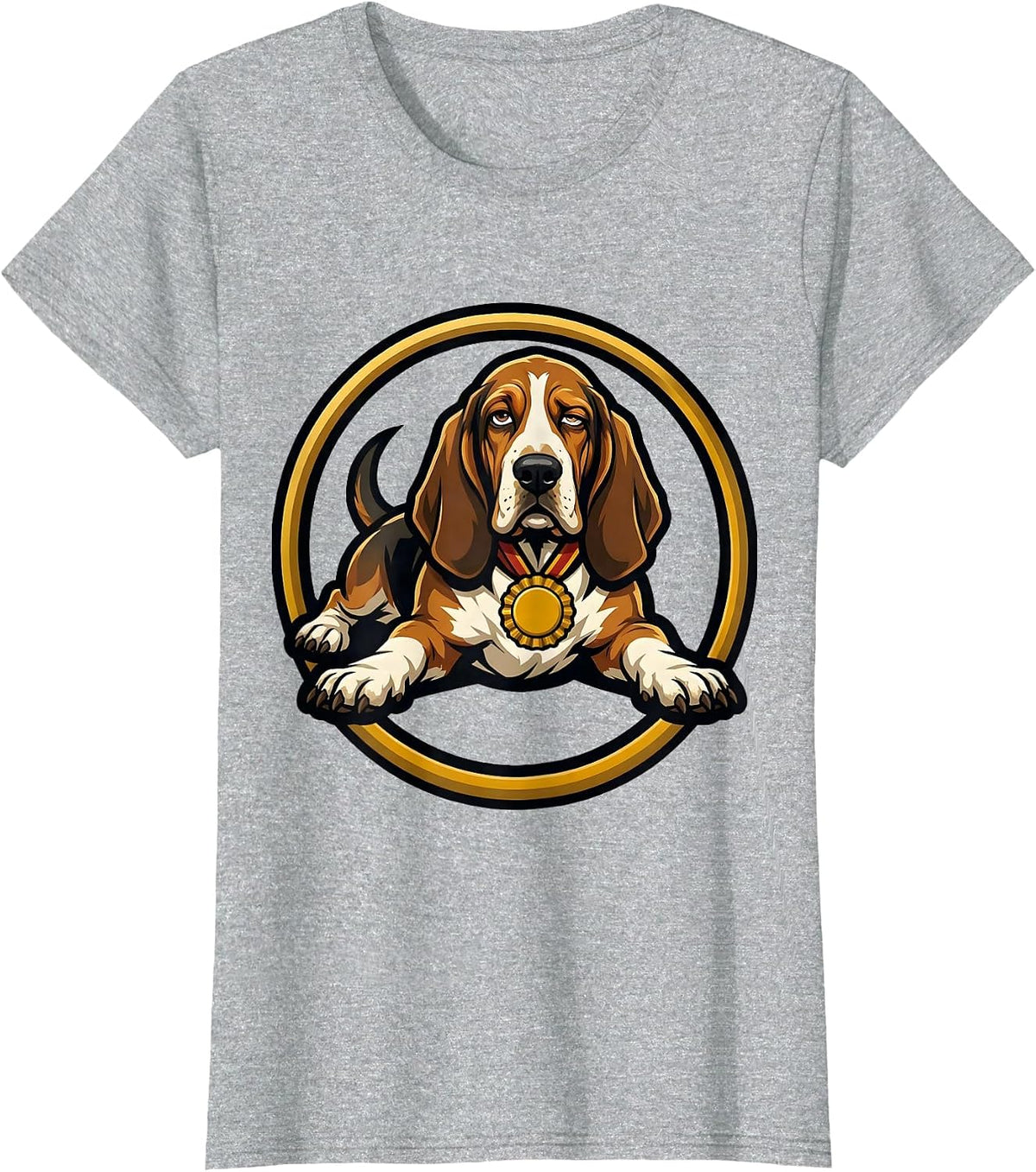 Women's Basset Hound Slouch Mascot Logo Funny Dog Lover Gift T-Shirt - Heather Grey