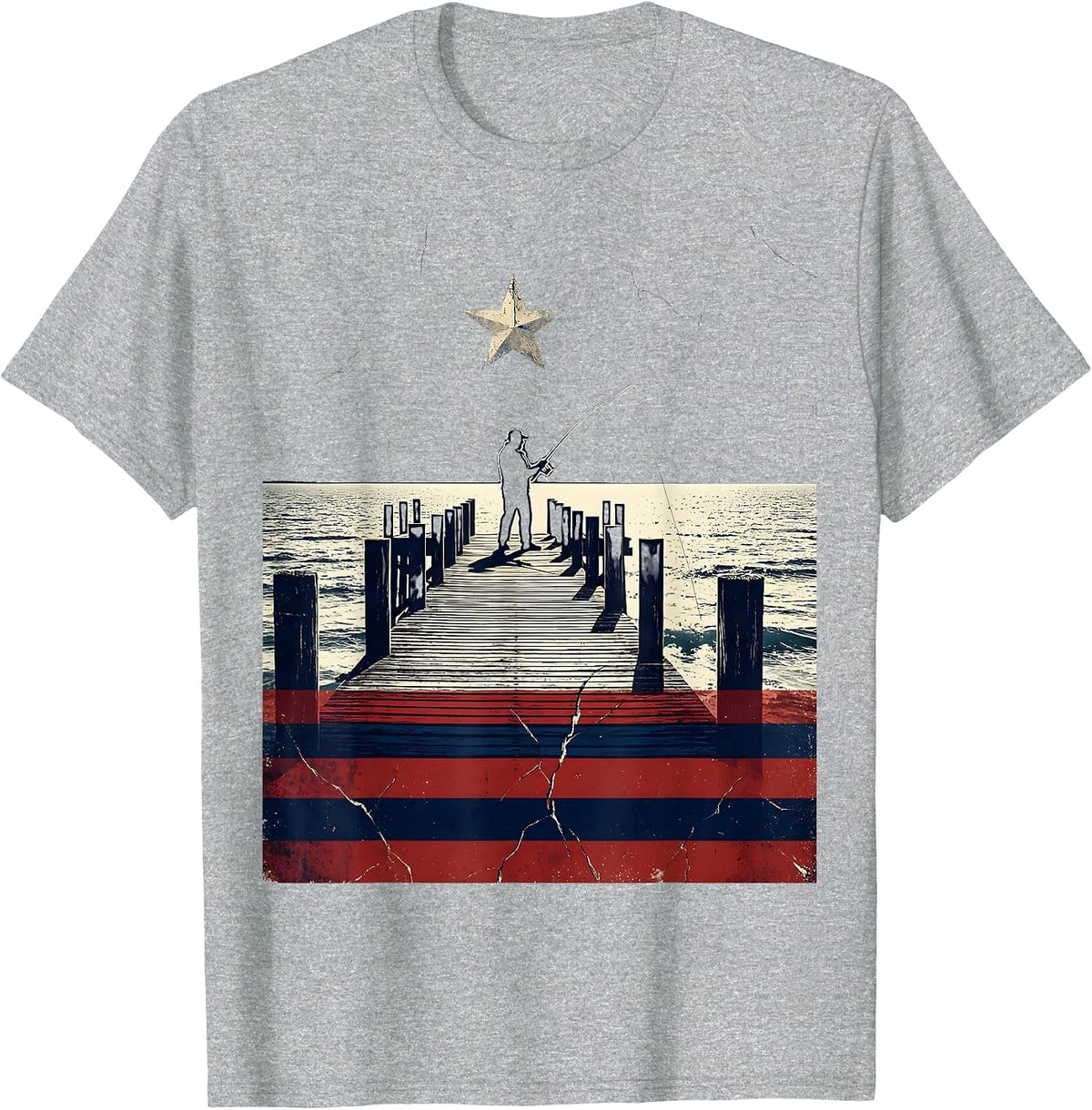 Men's Gulf of America Fisherman Pier Casting Line T-Shirt - Heather Grey