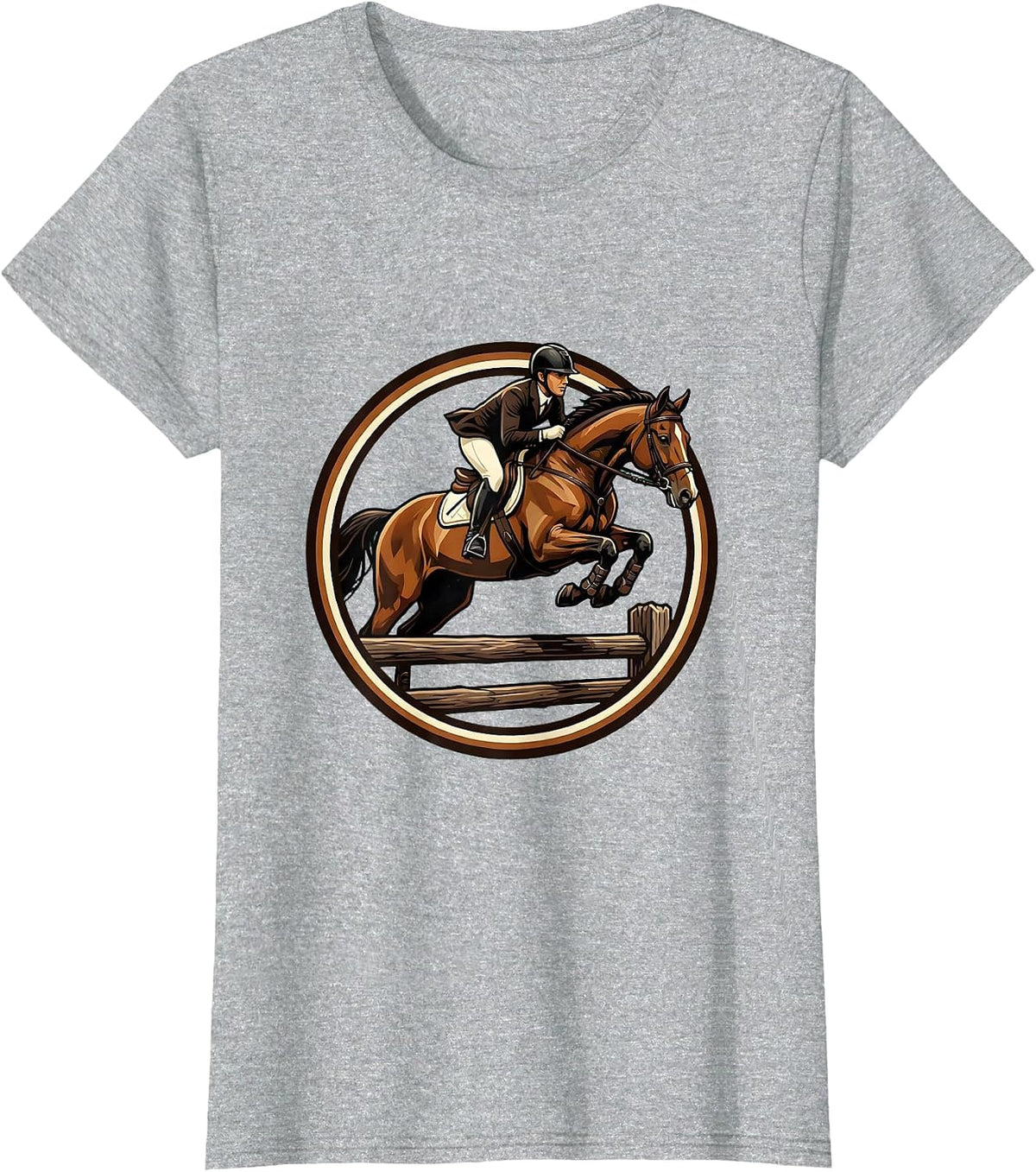 Equestrian Show Jumping Horse and Rider Graphic T-Shirt - Heather Grey
