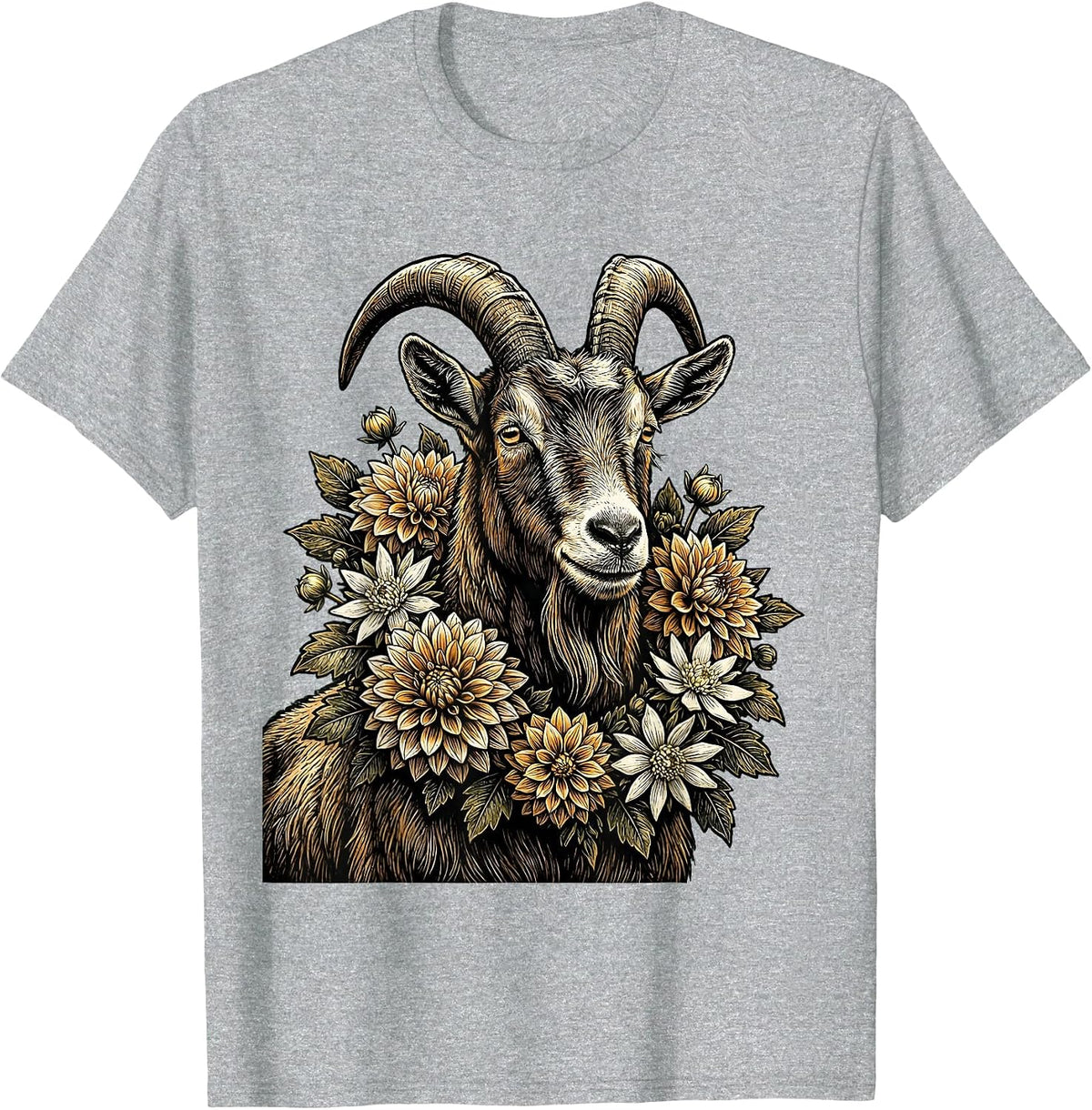 Men's Oktoberfest Floral Goat Illustration T-Shirt - Heather Grey