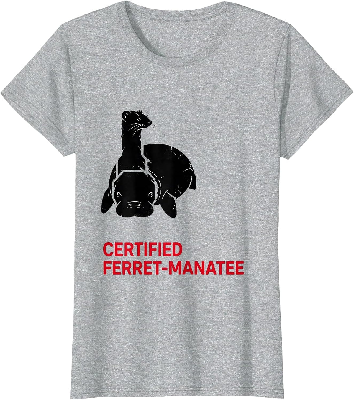 Women's Certified Ferret-Manatee Funny Insane Animal Mashup Humor T-Shirt - Heather Grey