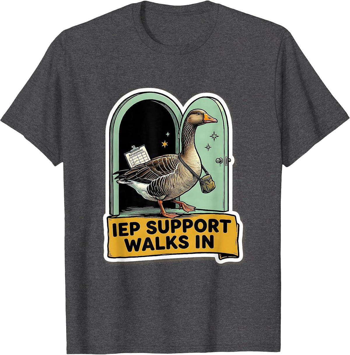 IEP Support Walks In Funny Special Education Teacher Sped T-Shirt - Dark Heather Grey