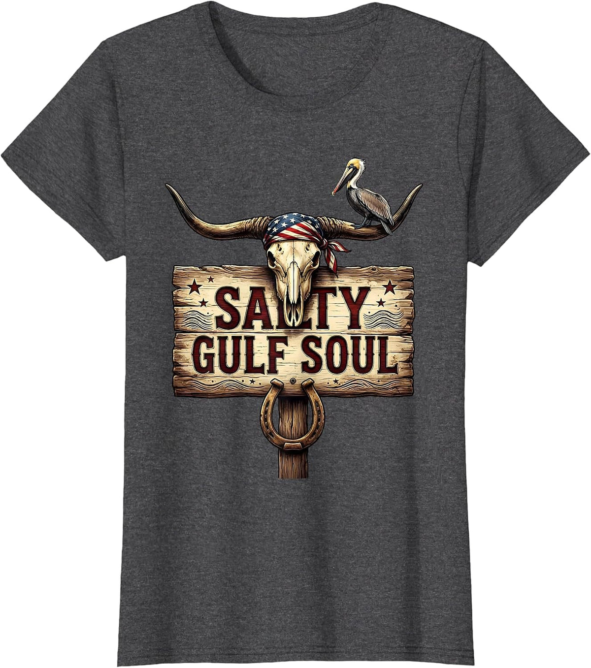 Women's Salty Gulf Soul Gulf of Mexico Design T-Shirt - Dark Heather Grey