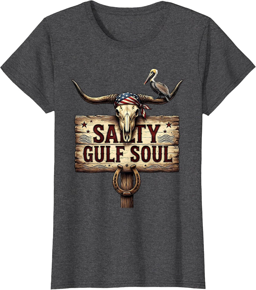 Women's Salty Gulf Soul Gulf of Mexico Design T-Shirt - Dark Heather Grey