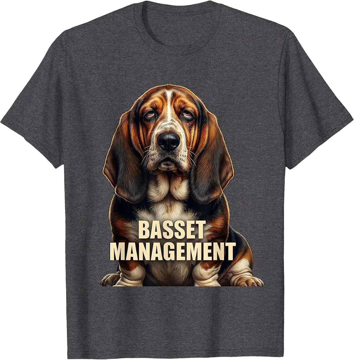 Men's Basset Management Funny Basset Hound Owner Dog Lover Gift T-Shirt - Dark Heather Grey