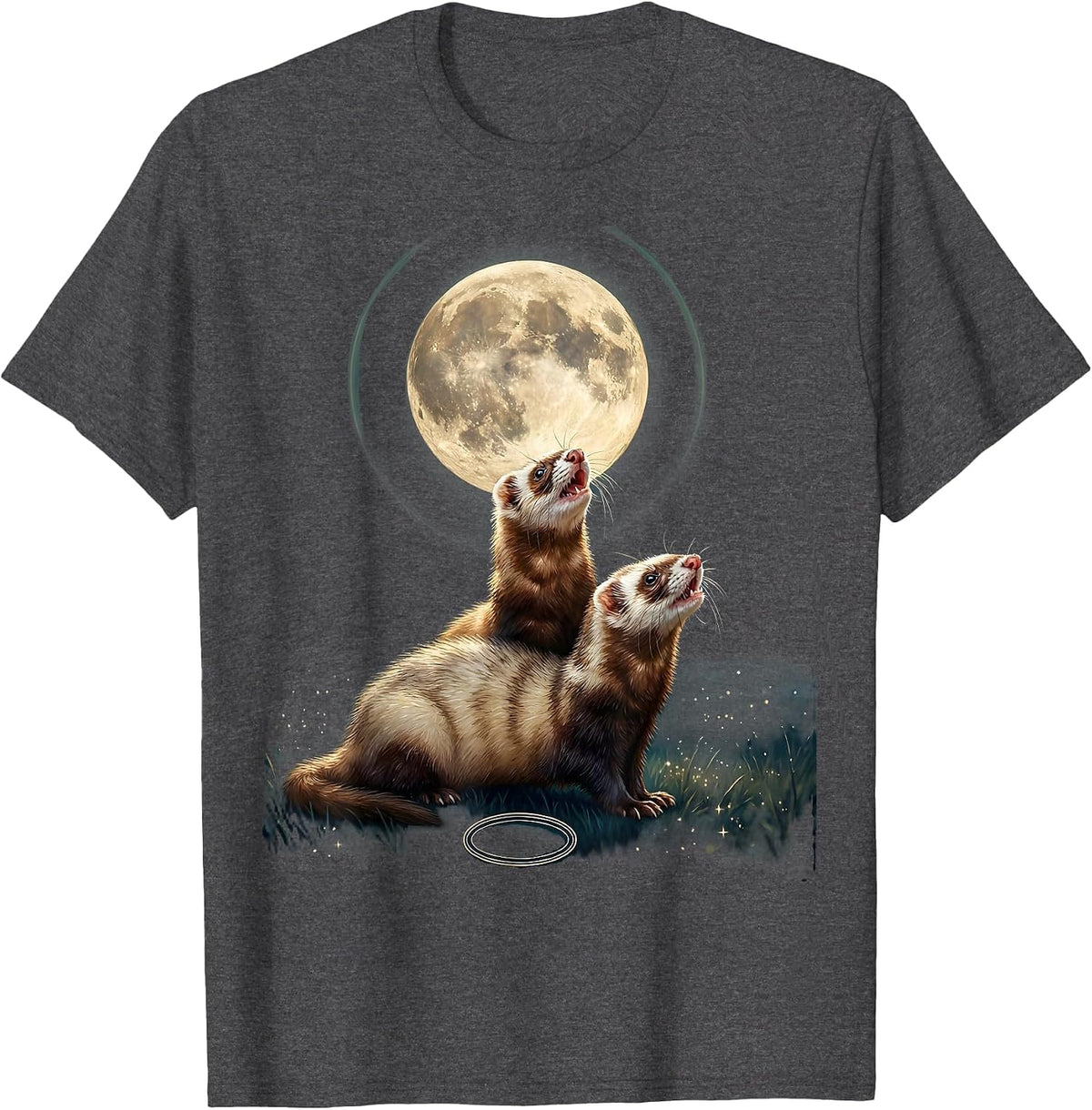 Men's Three Ferrets Howling At The Moon Funny Parody T-Shirt - Dark Heather Grey