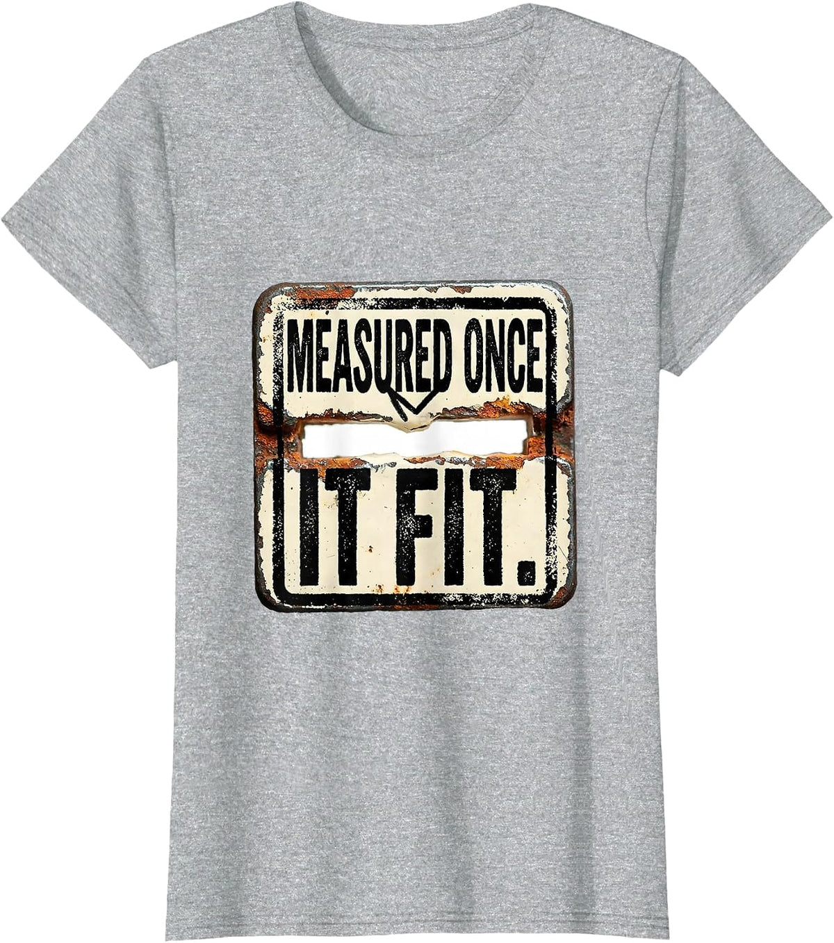 Women's Measured Once It Fit Distressed Machinist Electrician Trade T-Shirt - Heather Grey