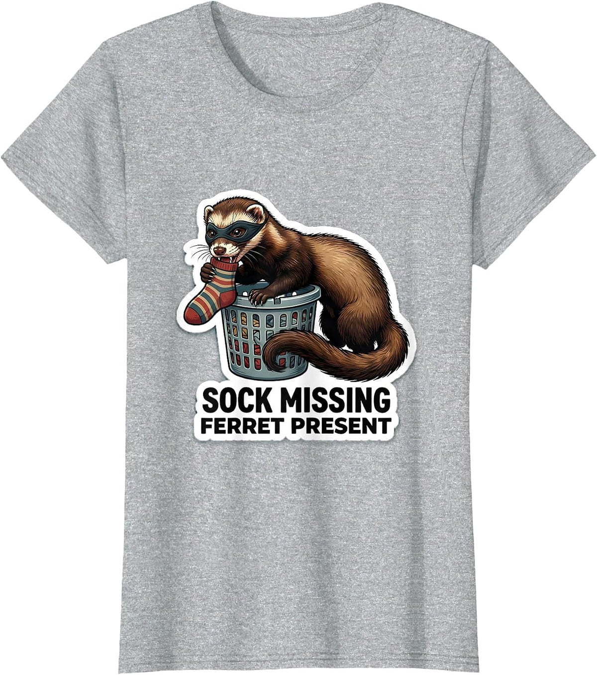 Women's Sock Missing, Ferret Present Funny Ferret Lover Gift T-Shirt - Heather Grey
