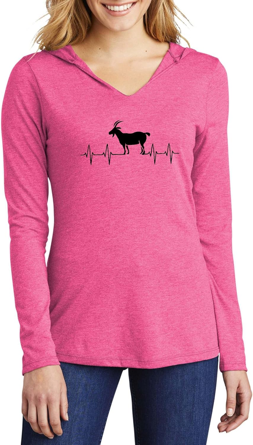Goat Heartbeat Graphic Top Farm Animal Lover Ranch Shirt Cotton Tee Adult Men Women - Ladies Fuchsia Frost