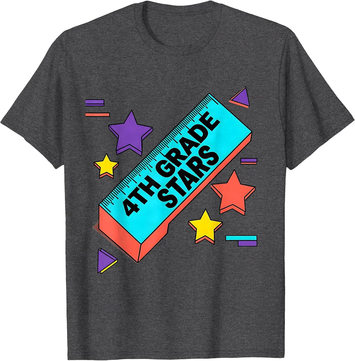 4th Grade Stars Memphis Retro Teacher Crew Back To School T-Shirt - Dark Heather Grey