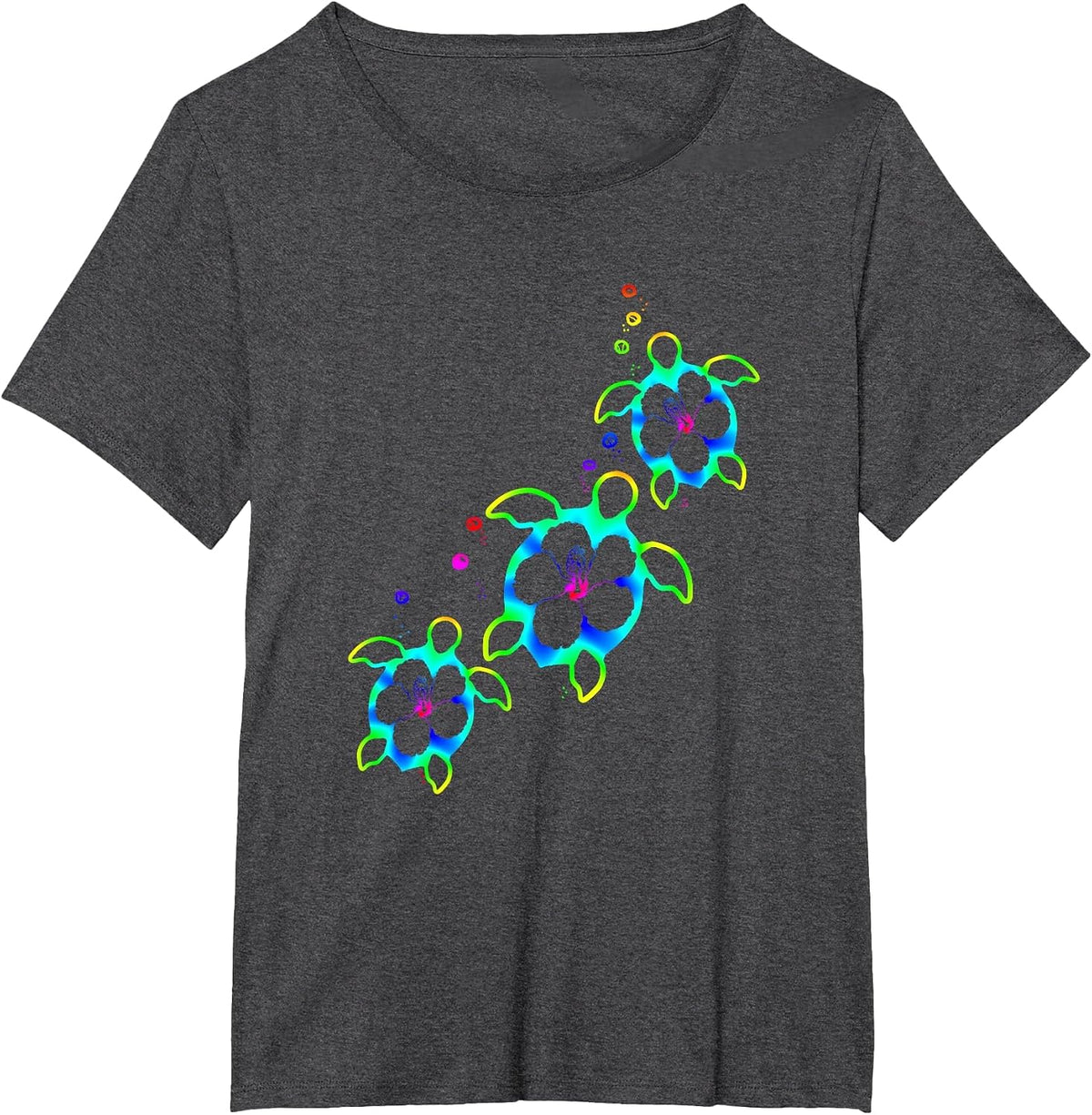 Tropical Colors Hawaiian Honu Sea Turtles T-Shirt - Dark Heather Grey