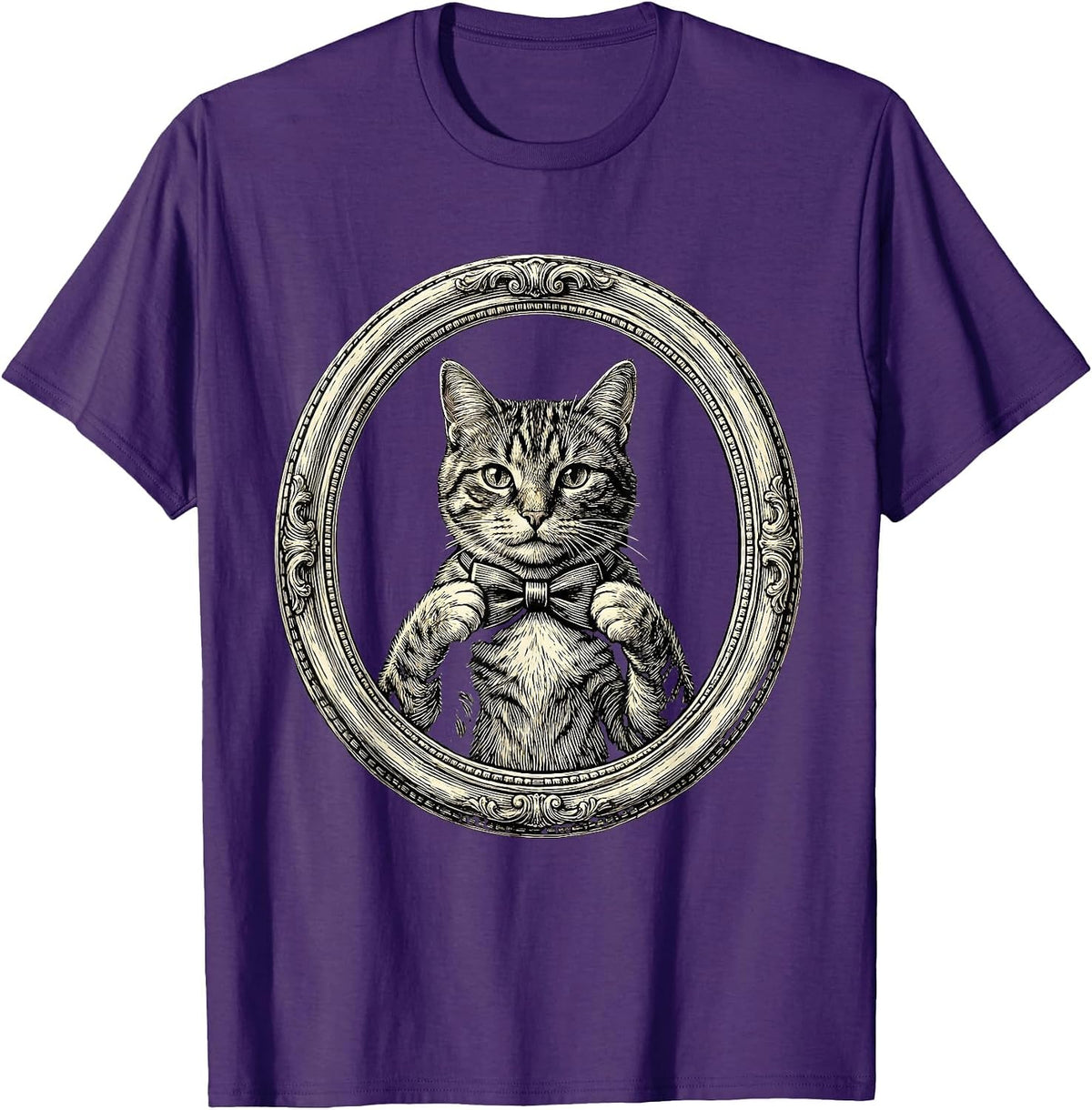 Dapper Cat Adjusting Bow Tie in Mirror T-Shirt - Purple