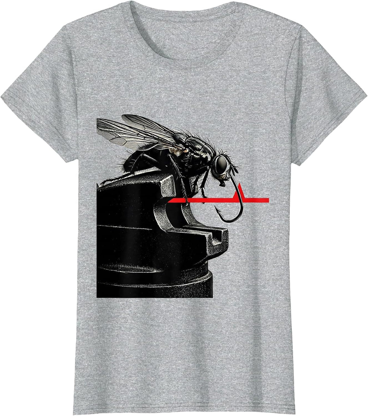 Angled Fly-Tying Vise Hook and Feather Hobby Pulse Line T-Shirt - Heather Grey