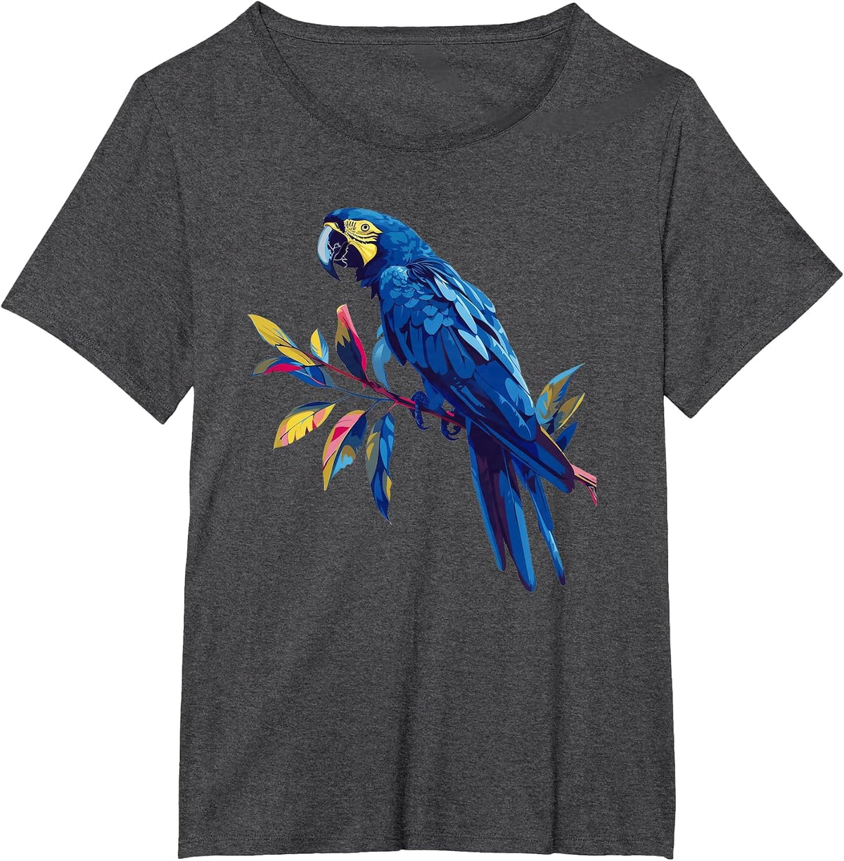Hyacinth Macaw Retro T-Shirt - Dark Heather Grey