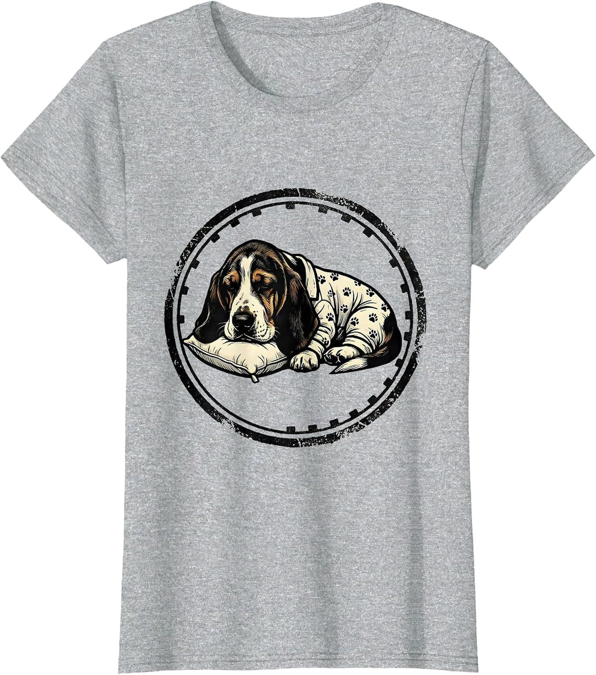 Sleepy Basset Hound Rubber Stamp Pajama Stamp Seal T-Shirt - Heather Grey