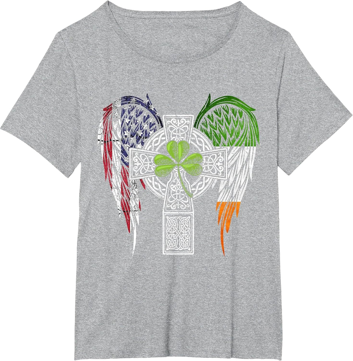 USA Flag Celtic Cross Irish American St Patrick's Day T-Shirt - Heather Grey