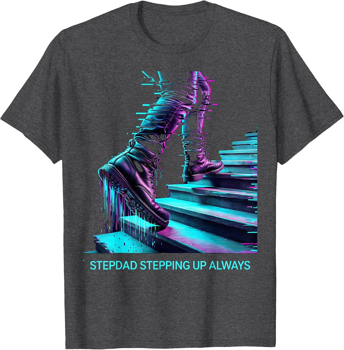 Men's Stepdad Stepping Up Always Bonus Dad Design T-Shirt - Dark Heather Grey