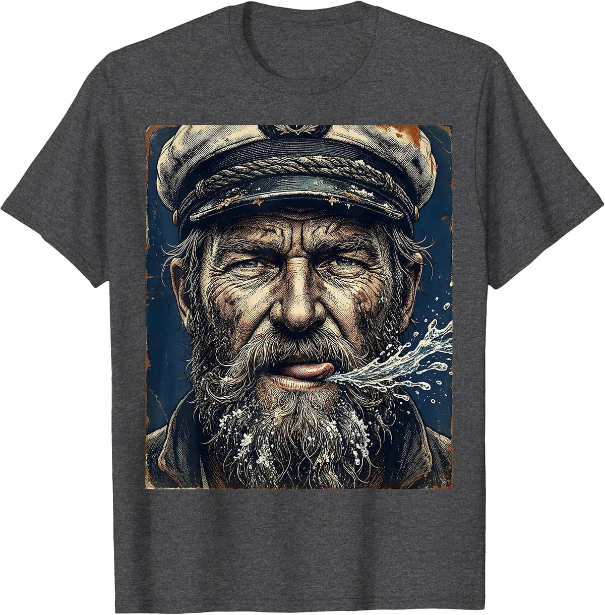 Salty Sailor Sea Spray Weathered Nautical Design T-Shirt - Dark Heather Grey