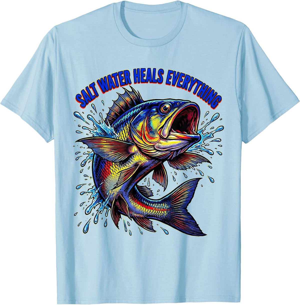 Men's Salt Water Heals Everything Ocean Fish Design T-Shirt - Baby Blue