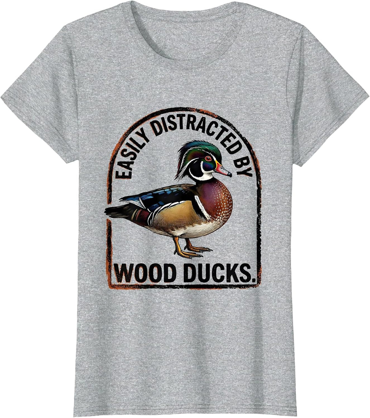 Easily Distracted By Wood Ducks Funny Duck Lover Bird Humor T-Shirt - Heather Grey