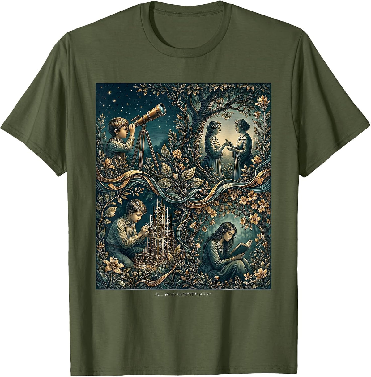 Men's All Minds Matter Here Autism Awareness Design T-Shirt - Olive Green
