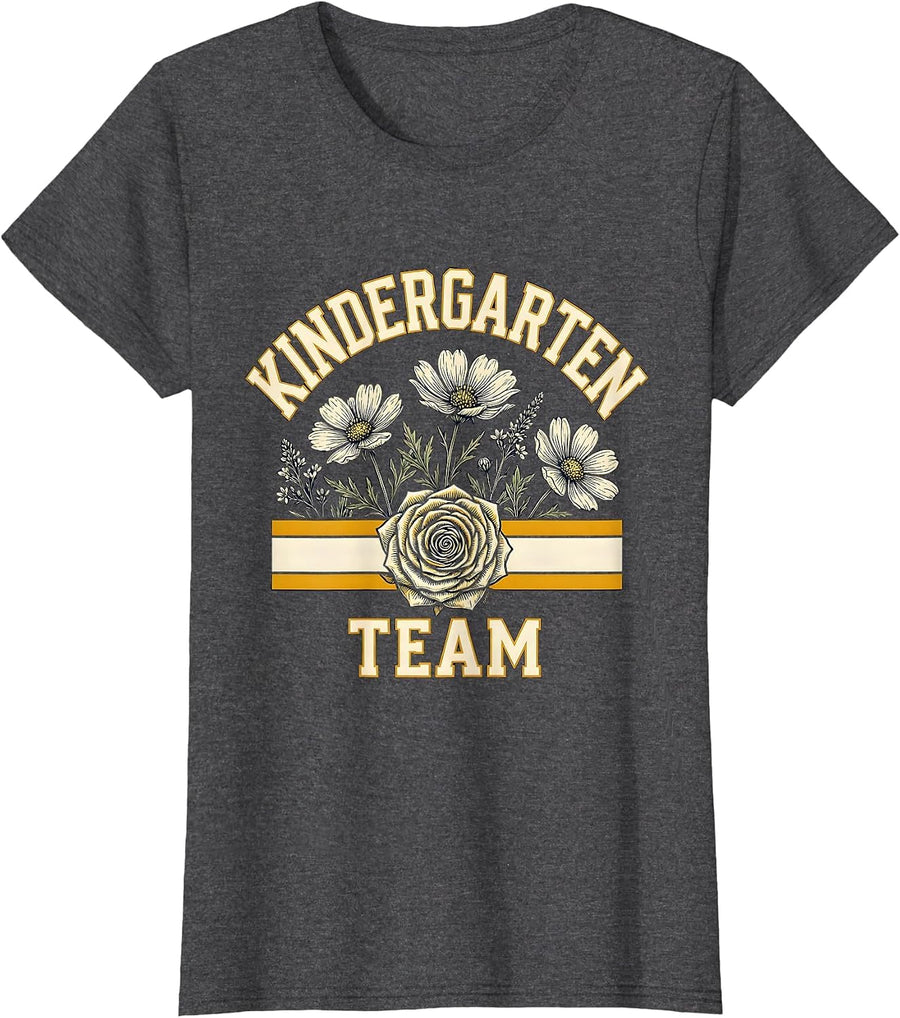 Women's Kindergarten Team Bold Vintage Craft Teacher Back To School T-Shirt - Dark Heather Grey