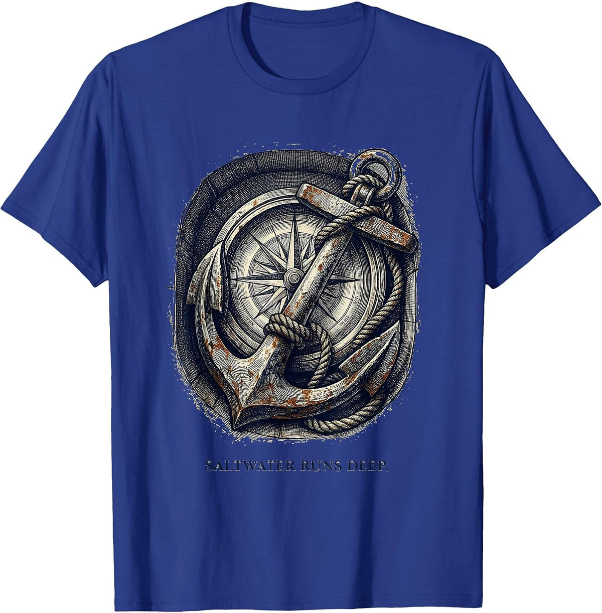 Men's Saltwater Runs Deep Sailor Graphic Design T-Shirt - Royal Blue