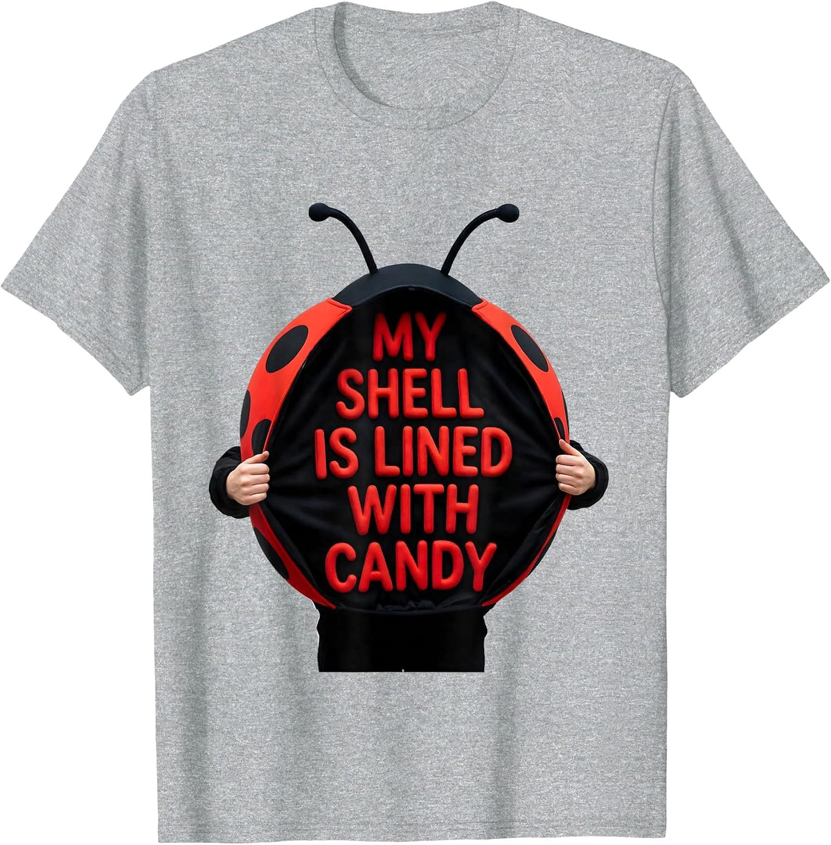 Men's My Shell Is Lined With Candy Minimalist Ladybug Squad Cute T-Shirt - Heather Grey
