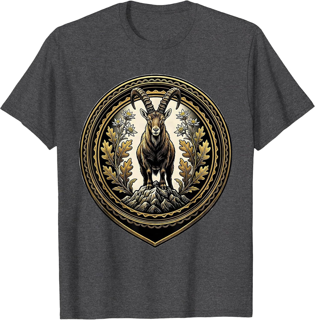 Men's Oktoberfest Mountain Goat Rocky Peak Illustration T-Shirt - Dark Heather Grey