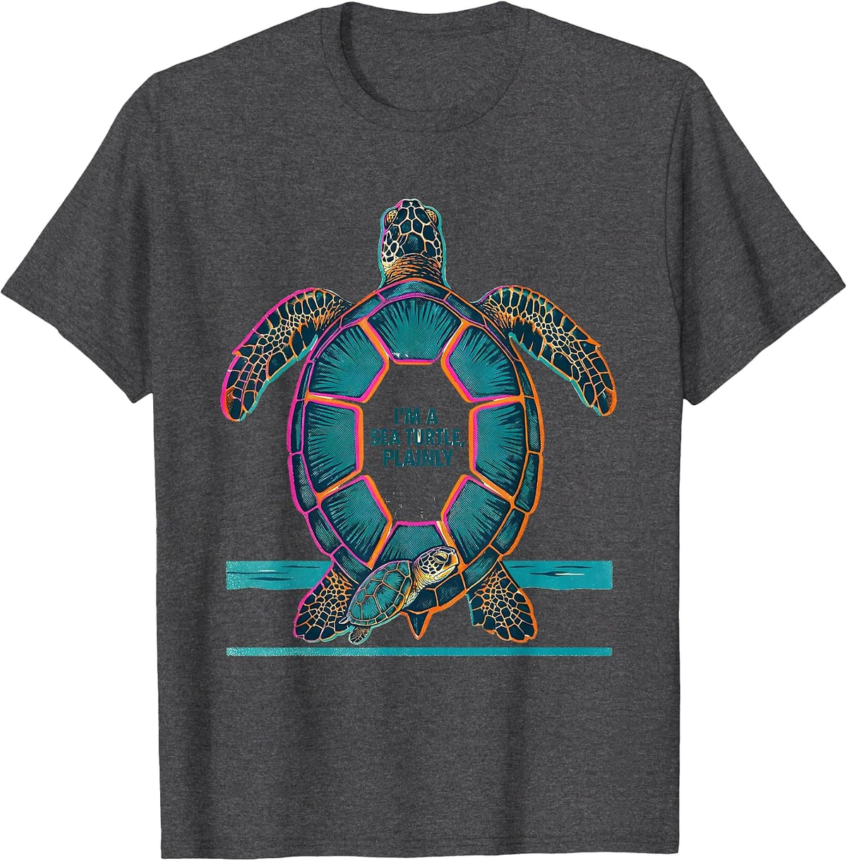 Men's I'm A Sea Turtle Plainly Retro Sea Turtle Lover Vacation T-Shirt - Dark Heather Grey