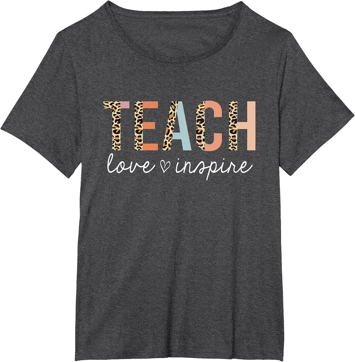Teach Love Inspire Leopard Back to School Cute Teacher T-Shirt - Dark Heather Grey