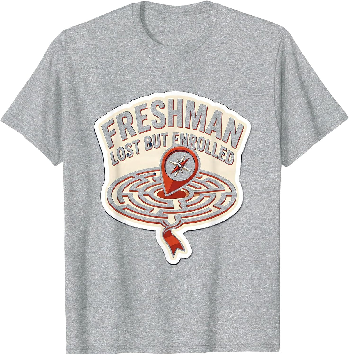 Men's Freshman Lost But Enrolled Funny College Student Sticker T-Shirt - Heather Grey