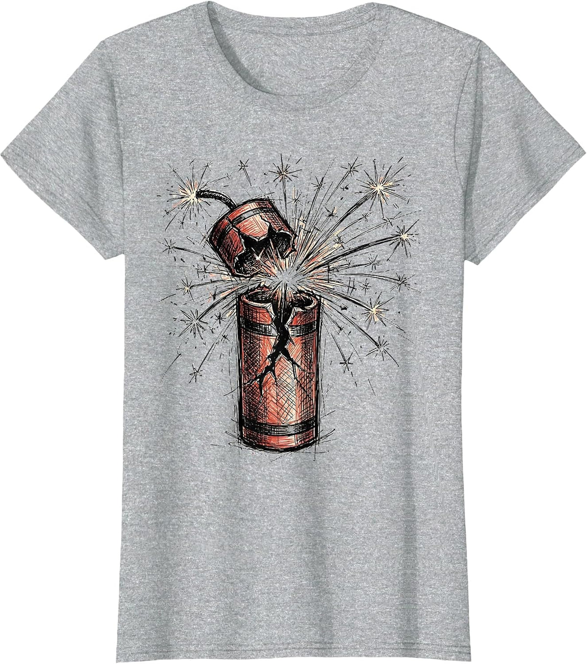 Lone Firecracker Exploding in the Night Sky T-Shirt - Heather Grey