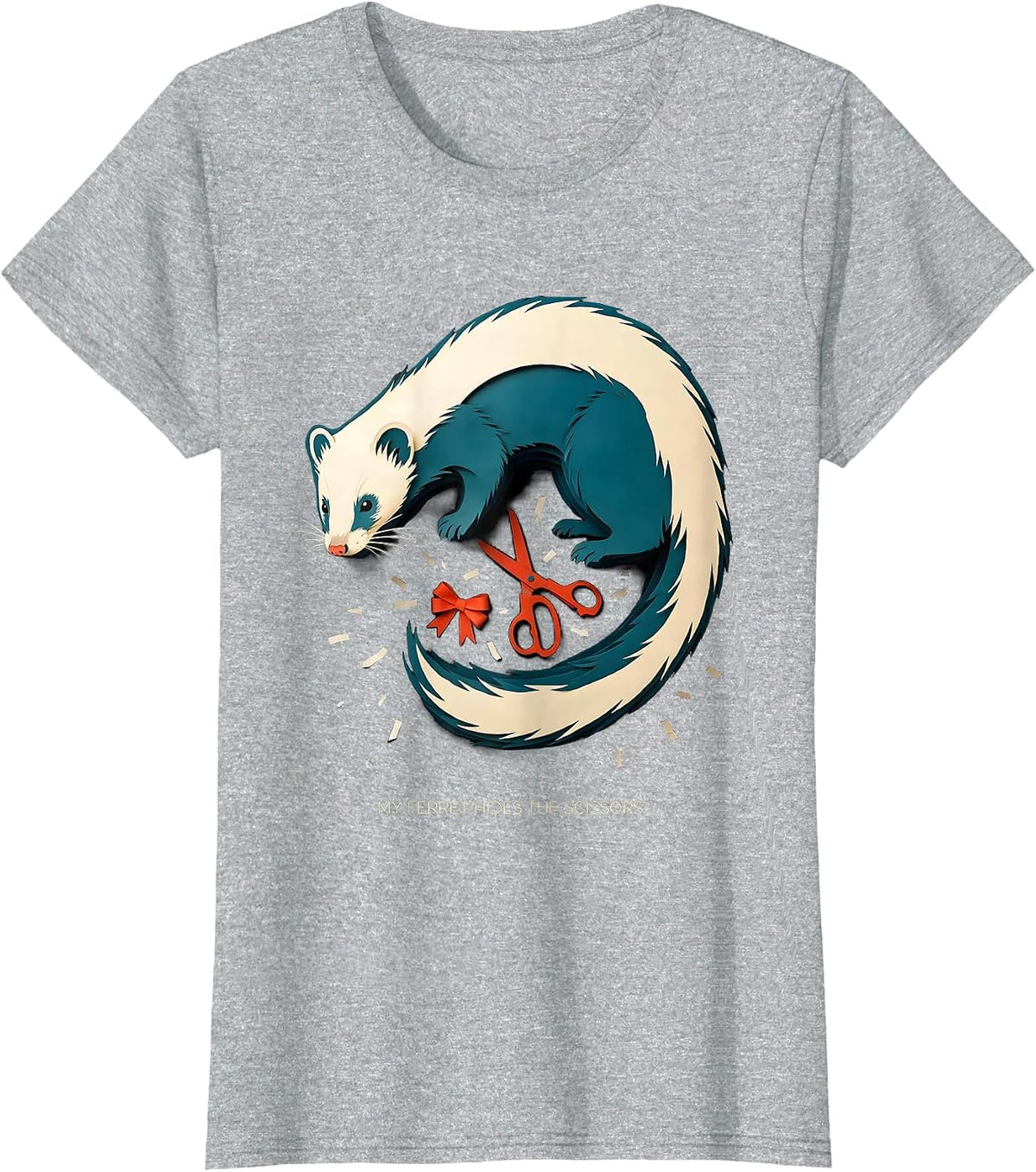 My Ferret Hides The Scissors Funny Ferret Lover Gift T-Shirt - Heather Grey