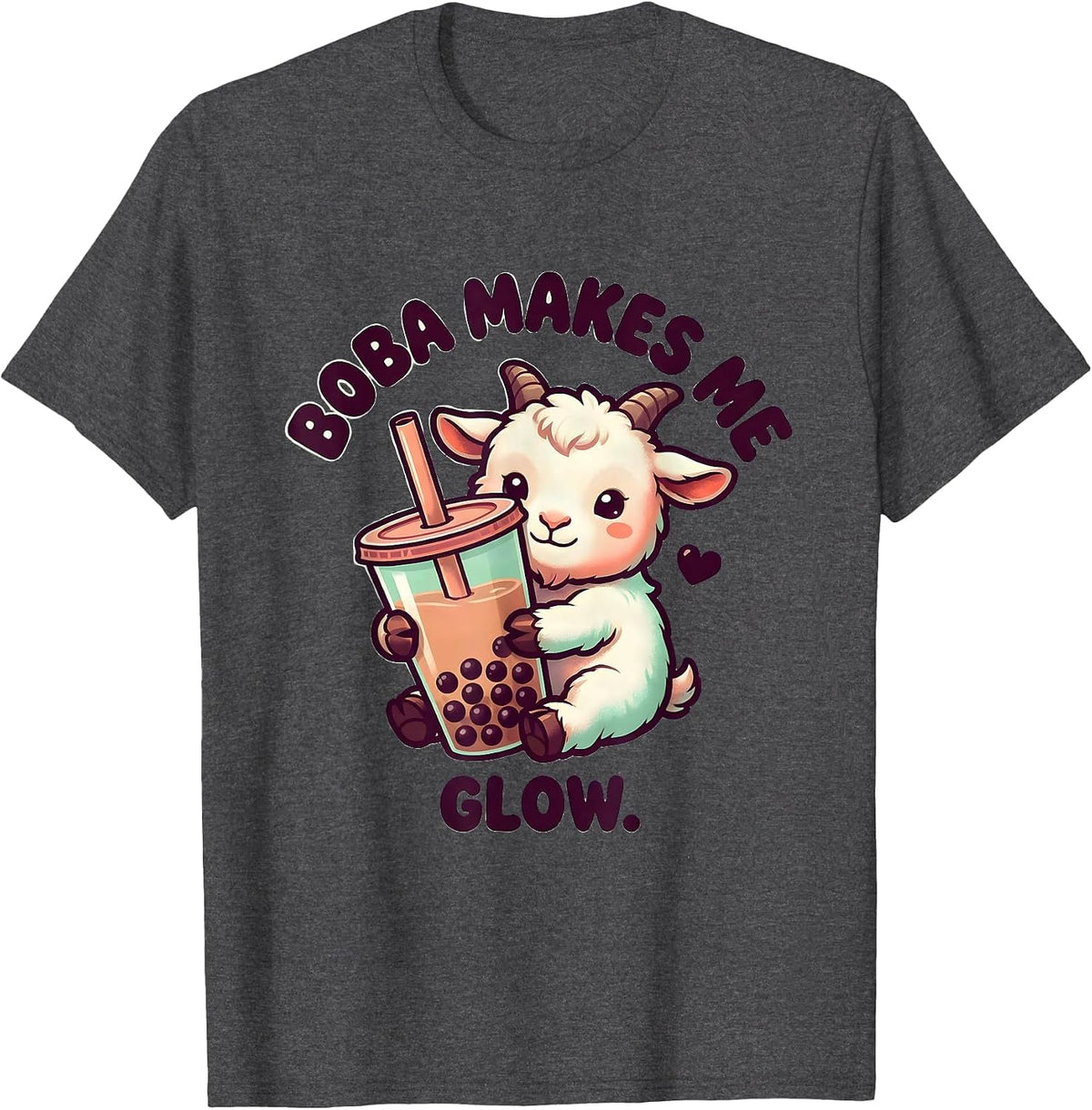 Men's Boba Makes Me Glow Kawaii Anime Boba Tea Lover Cute Animal T-Shirt - Dark Heather Grey