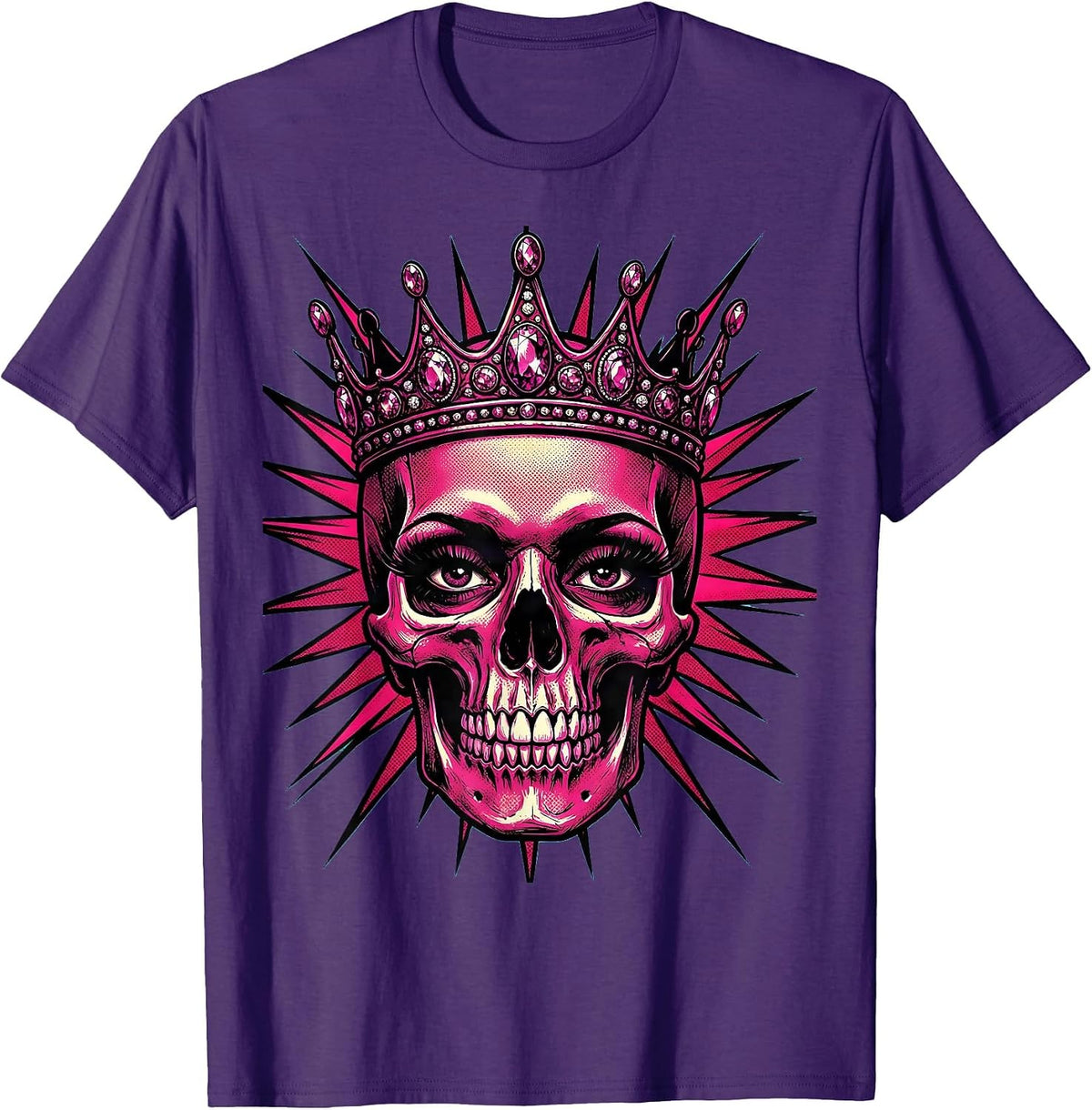 Skull Queen Spiked Tiara Rock Crown Design T-Shirt - Purple